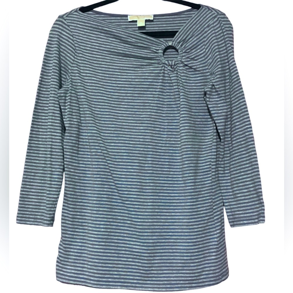 Michael Kors Blue Striped Supima Cotton 3/4 Sleeve Womens Top Sz M Office Beach